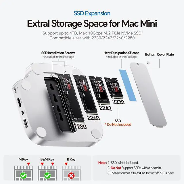 Alt view image 3 of 7 - Mac mini M4 Dock, No WiFi Interference Mac mini M4 Hub Stand with M.2 SSD Enclosure (SSD NOT Included), for Mac mini M4 and M4 Pro 2024 with 4K60Hz HDMI, 3 x USB A 2.0, SD/TF, 3.5mm Audio/Mic