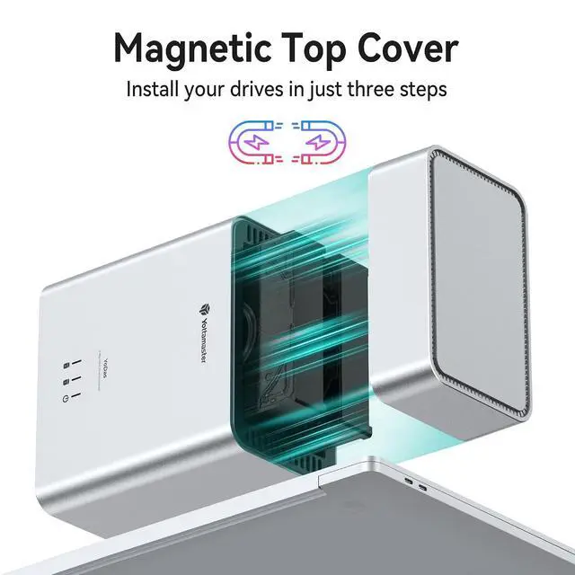 Alt view image 3 of 7 - 2 Bay External 3.5 Inch Hard Drive Enclosure Magnetic Tool-Free with Cooling Fan, Direct Attached Storage, USB 3.1 Gen1 Type-C HDD Enclosure Up to 48TB(2x24TB) - DY200C3