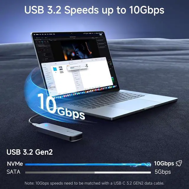 Alt view image 2 of 7 - M.2 NVMe SATA SSD Enclosure, USB 3.2 Gen 2 10Gbps Adapter Tool-Free, External Solid State Drive Enclosure Aluminum, Supports M and B+M Keys and Size 2230 2242 2260 2280 SSD