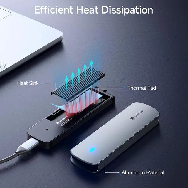 Alt view image 5 of 7 - M.2 NVMe SATA SSD Enclosure, USB 3.2 Gen 2 10Gbps Adapter Tool-Free, External Solid State Drive Enclosure Aluminum, Supports M and B+M Keys and Size 2230 2242 2260 2280 SSD