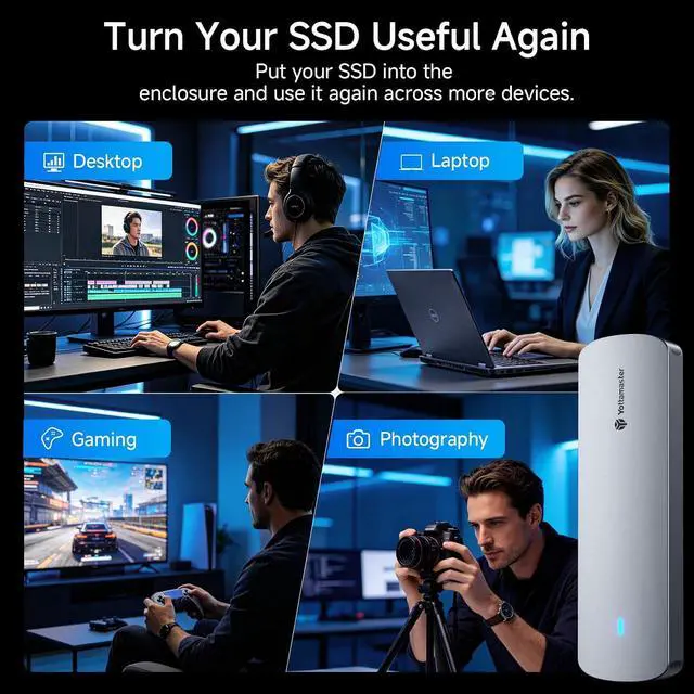 Alt view image 7 of 7 - M.2 NVMe SATA SSD Enclosure, USB 3.2 Gen 2 10Gbps Adapter Tool-Free, External Solid State Drive Enclosure Aluminum, Supports M and B+M Keys and Size 2230 2242 2260 2280 SSD