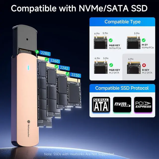 Alt view image 3 of 7 - M.2 NVMe SATA SSD Enclosure, USB 3.2 Gen 2 10Gbps Adapter Tool-Free, External Solid State Drive Enclosure Aluminum, Supports M and B+M Keys and Size 2230/2242/2260/2280 SSD-YTPWEM2-RG