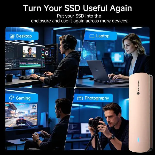 Alt view image 6 of 7 - M.2 NVMe SATA SSD Enclosure, USB 3.2 Gen 2 10Gbps Adapter Tool-Free, External Solid State Drive Enclosure Aluminum, Supports M and B+M Keys and Size 2230/2242/2260/2280 SSD-YTPWEM2-RG