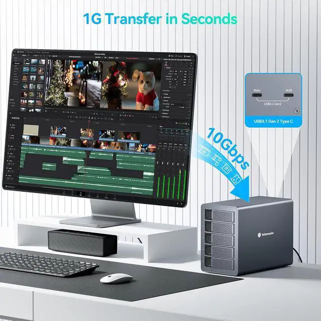 Alt view image 5 of 7 - 5 Bay Hard Drive Enclosure, 10Gbps Daisy-Chain Aluminum USB C DAS Enclosure Support 120TB (5x24TB), Max Up to 330TB for 2.5" & 3.5" SATA HDD/SSD (Diskless) FS5C3