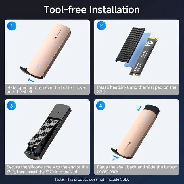Alt view image 7 of 7 - M.2 NVMe SATA SSD Enclosure, USB 3.2 Gen 2 10Gbps Adapter Tool-Free, External Solid State Drive Enclosure Aluminum, Supports M and B+M Keys and Size 2230/2242/2260/2280 SSD-YTPWEM2-RG