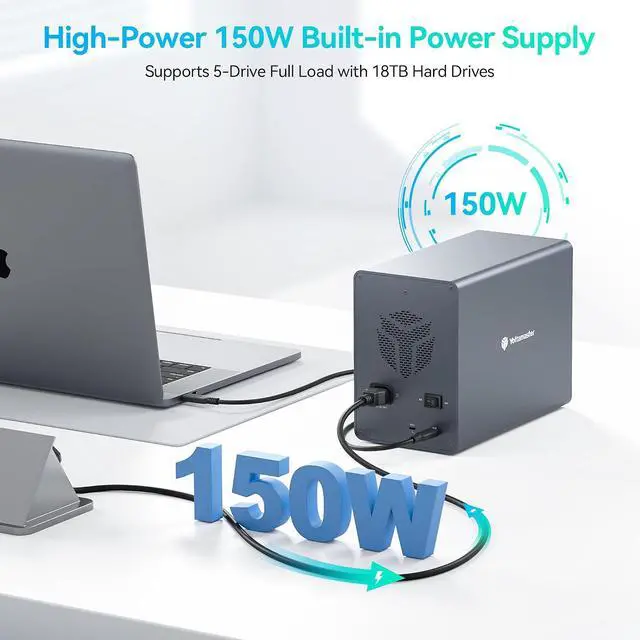 Alt view image 7 of 7 - 5 Bay Hard Drive Enclosure, 10Gbps Daisy-Chain Aluminum USB C DAS Enclosure Support 120TB (5x24TB), Max Up to 330TB for 2.5" & 3.5" SATA HDD/SSD (Diskless) FS5C3