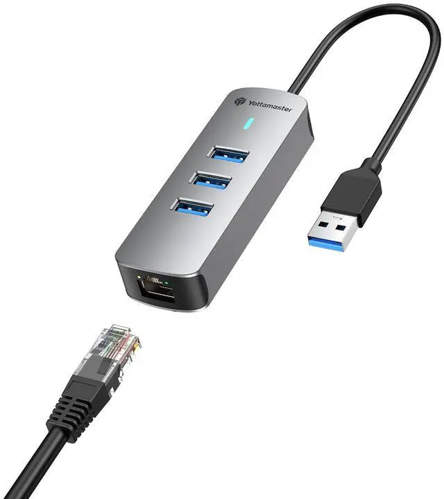 Main image of 4-in-1 USB A 3.0 Hub with Gigabit Ethernet 3X USB-A 3.0 Ports, Aluminum LAN Converter, Plug and Play for MacBook Pro/Air, XPS, Windows, Mac OS, Linux, NAS
