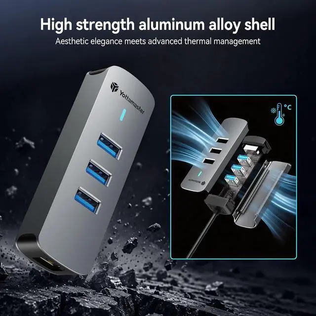 Alt view image 6 of 7 - 4-in-1 USB A 3.0 Hub with Gigabit Ethernet 3X USB-A 3.0 Ports, Aluminum LAN Converter, Plug and Play for MacBook Pro/Air, XPS, Windows, Mac OS, Linux, NAS