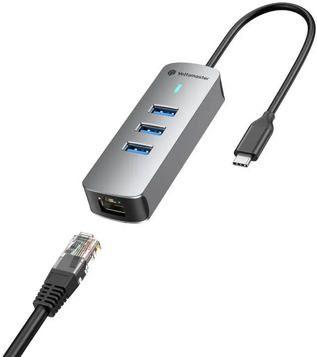 Main image of 4-in-1 USB-C to Ethernet Adapter with 2.5Gbps Gigabit Ethernet 3X USB-A 3.0 Ports, Aluminum LAN Converter, Plug and Play for MacBook Pro/Air, XPS, Windows, Mac OS, Linux, NAS