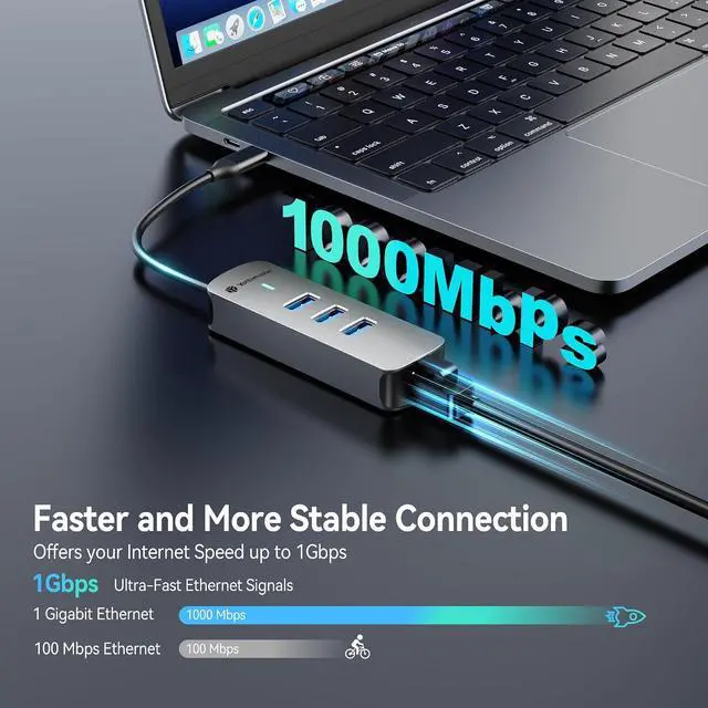 Alt view image 4 of 7 - 4-in-1 USB-C to Ethernet Adapter with 2.5Gbps Gigabit Ethernet 3X USB-A 3.0 Ports, Aluminum LAN Converter, Plug and Play for MacBook Pro/Air, XPS, Windows, Mac OS, Linux, NAS
