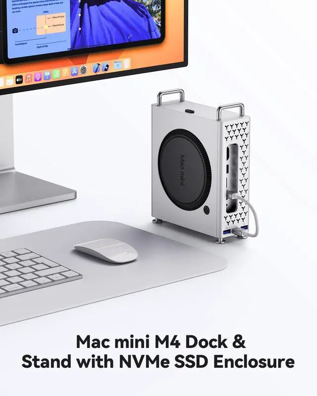 Alt view image 2 of 7 - Mac mini M4 Dock & Vertical Stand, 5 in 1 Mac mini M4 Hub with NVMe SSD Enclosure, 2xUSB-A 10Gbps, SD/TF Card Reader, up to 8TB Storage Expansion for Mac mini M4/M4 Pro
