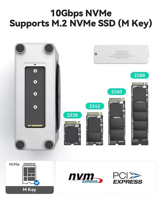 Alt view image 4 of 7 - Mac mini M4 Dock & Vertical Stand, 5 in 1 Mac mini M4 Hub with NVMe SSD Enclosure, 2xUSB-A 10Gbps, SD/TF Card Reader, up to 8TB Storage Expansion for Mac mini M4/M4 Pro