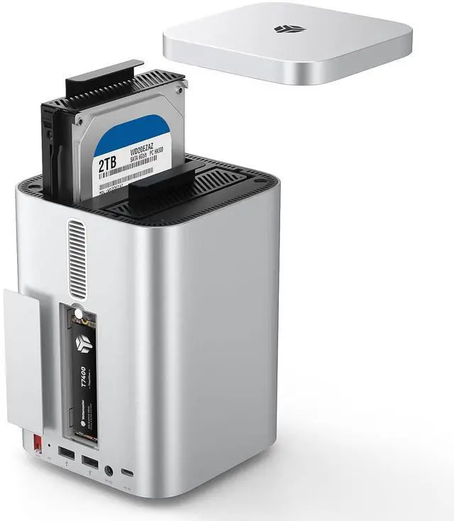 Main image of 2 Bay 10Gbps RAID Enclosure Supports 2.5"/3.5" HDD/SSD Up to 56TB, Built-in NVMe SSD Slot, Docking Station with SD/TF Card Reader for Mac mini M4/PC/Laptop