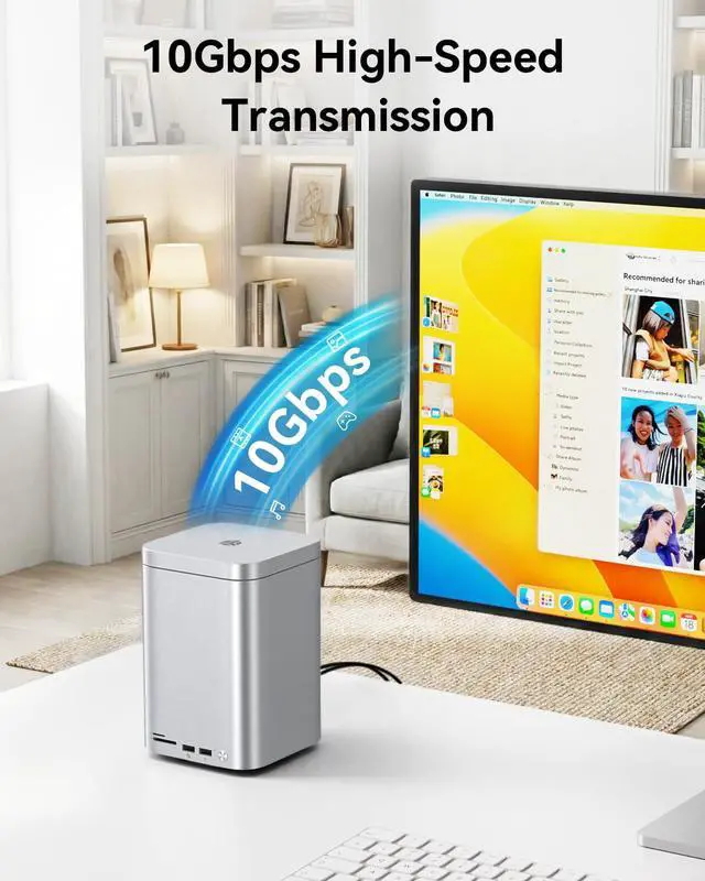 Alt view image 4 of 7 - 2 Bay 10Gbps RAID Enclosure Supports 2.5"/3.5" HDD/SSD Up to 56TB, Built-in NVMe SSD Slot, Docking Station with SD/TF Card Reader for Mac mini M4/PC/Laptop
