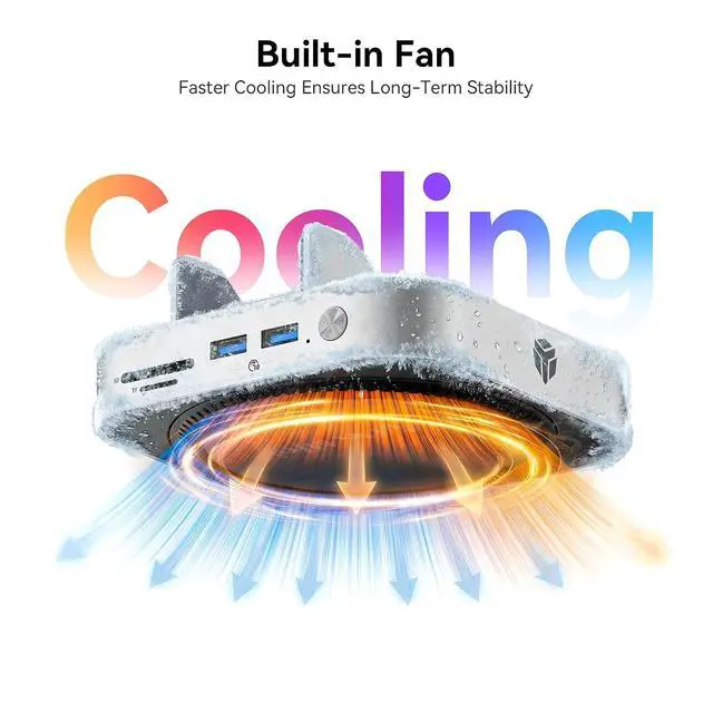Alt view image 6 of 7 - 9 in 1 Mac mini M4 Dock 10Gbps with 8TB NVMe SATA SSD Enclosure, Aluminum Mac mini M4 Stand and Hub, Built in Cool Fan, USB-A*2/USB-C 10Gbps, USB-A 2.0 * 2, 3.5mm Audio*2, TF/SD