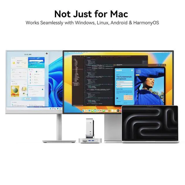 Alt view image 7 of 7 - 9 in 1 Mac mini M4 Dock 10Gbps with 8TB NVMe SATA SSD Enclosure, Aluminum Mac mini M4 Stand and Hub, Built in Cool Fan, USB-A*2/USB-C 10Gbps, USB-A 2.0 * 2, 3.5mm Audio*2, TF/SD