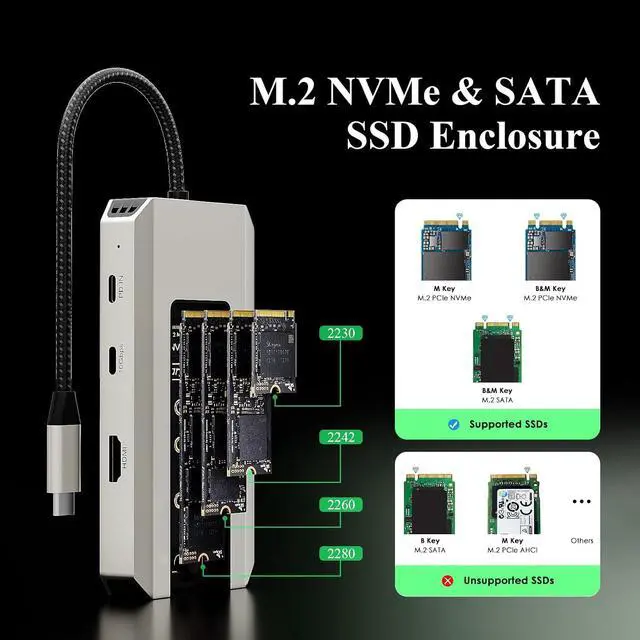 Alt view image 7 of 7 - USB C Docking Station,8-in-1 USB-C Hub with M.2 NVMe SATA SSD Enclosure,10Gbps Data Transfer, 8K@30Hz HDMI,87W PD,SD/TF Card Reader,USB 3.2 Hub for MacBook Pro/Air, Dell, HP Laptops