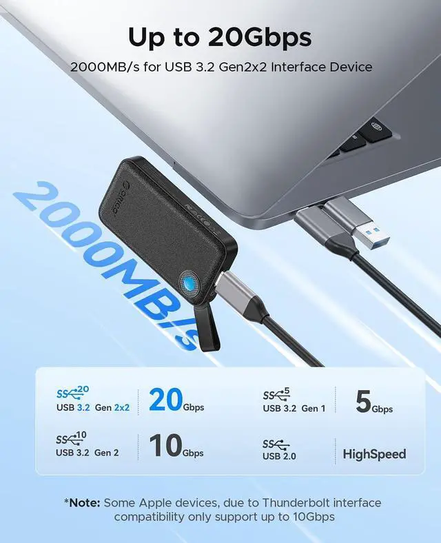 Alt view image 2 of 7 - 512GB Portable SSD, Up to 2000MB/s, USB 3.2 Gen 2x2, Ultra-mini, Compact with 2 in 1 USB C Cable, External Solid State Drives, Reliable Storage for USB C Smartphone, Tablet, PC - B20