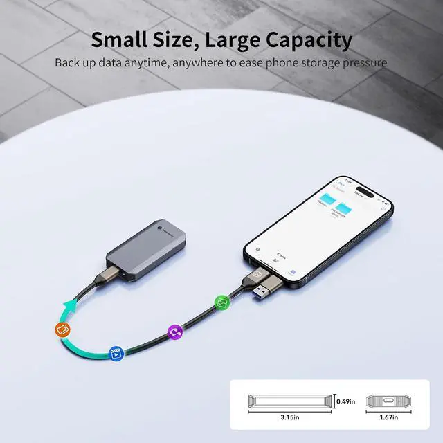Alt view image 3 of 7 - 1TB External SSD, Up to 460MB/s 2 in 1 USB C Cable & Lanyard Portable Solid State Drives, Supports 4K ProRes HDR Compatible with iPhone 17 Pro Max, Smartphone, Tablet, Laptop