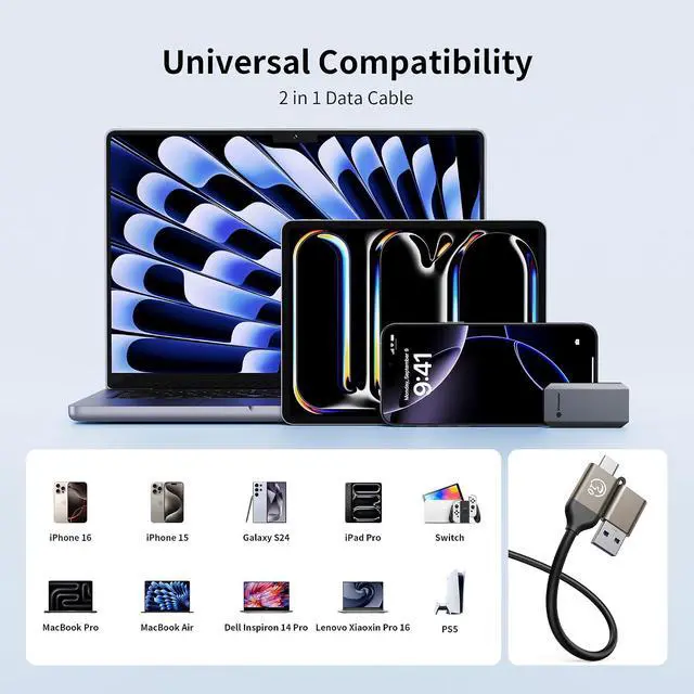 Alt view image 7 of 7 - 1TB External SSD, Up to 460MB/s 2 in 1 USB C Cable & Lanyard Portable Solid State Drives, Supports 4K ProRes HDR Compatible with iPhone 17 Pro Max, Smartphone, Tablet, Laptop