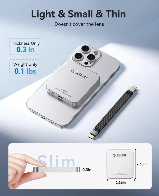 Alt view image 4 of 7 - 128GB Magnetic External SSD, Aluminum Alloy, Up to 150MB/s - K15Mini | External Solid State Drive, Plug & Play Mobile Storage for iPhone, Android, Laptop, Ideal for Student, Home & Office Use
