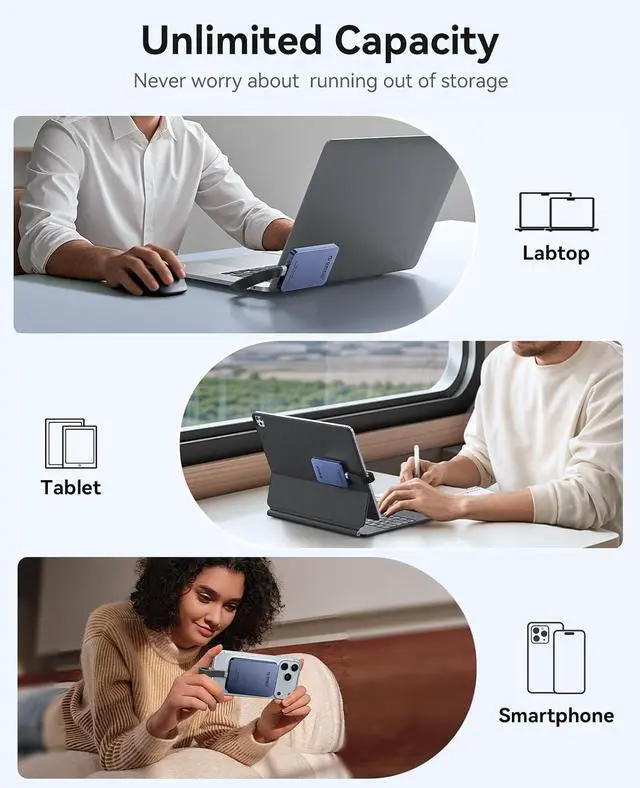 Alt view image 3 of 6 - 1TB Magnetic External SSD, Aluminum Alloy, Up to 460MB/s, External Solid State Drive, Expand Storage for iPhone 17 Pro Max, Compatible w/MagSafe, USB-C Smartphones - K5MINI Blue