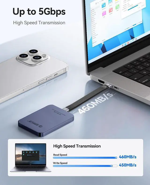 Alt view image 5 of 6 - 1TB Magnetic External SSD, Aluminum Alloy, Up to 460MB/s, External Solid State Drive, Expand Storage for iPhone 17 Pro Max, Compatible w/MagSafe, USB-C Smartphones - K5MINI Blue