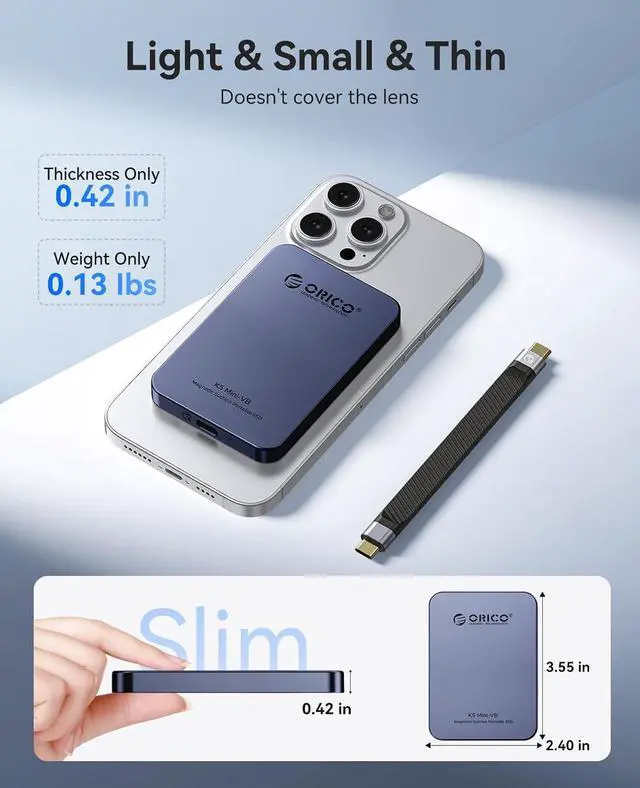 Alt view image 4 of 6 - 1TB Magnetic External SSD, Aluminum Alloy, Up to 460MB/s, External Solid State Drive, Expand Storage for iPhone 17 Pro Max, Compatible w/MagSafe, USB-C Smartphones - K5MINI Blue