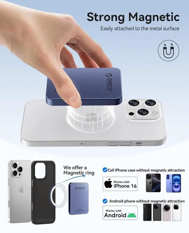 Alt view image 2 of 6 - 1TB Magnetic External SSD, Aluminum Alloy, Up to 460MB/s, External Solid State Drive, Expand Storage for iPhone 17 Pro Max, Compatible w/MagSafe, USB-C Smartphones - K5MINI Blue