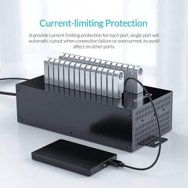 Alt view image 3 of 7 - 30-Port Industrial-Grade USB 2.0 Hub with 300W Power Supply, Smart Charging Station, Wall/Rack Mountable, Full Metal Case for Offices, Workshops & Labs