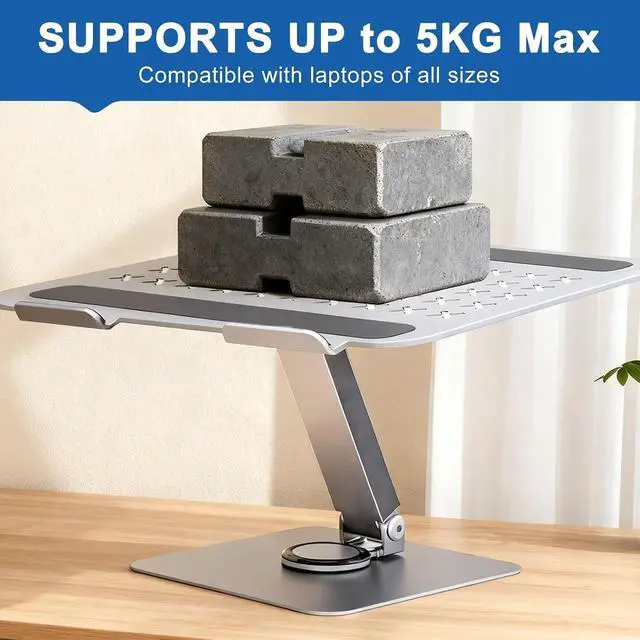 Alt view image 4 of 7 - 360 Rotating Laptop Stand, Foldable Aluminum Ergonomic Riser | Supports 22 lbs, Fits 10-17" Devices, Posture Support, For Desk Meetings & Remote Workers