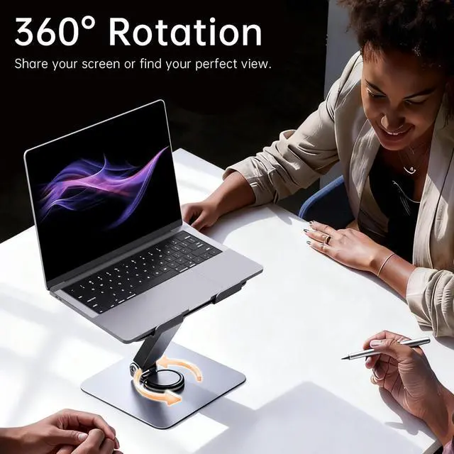 Alt view image 5 of 7 - 360 Rotating Laptop Stand, Foldable Aluminum Ergonomic Riser | Supports 22 lbs, Fits 10-17" Devices, Posture Support, For Desk Meetings & Remote Workers