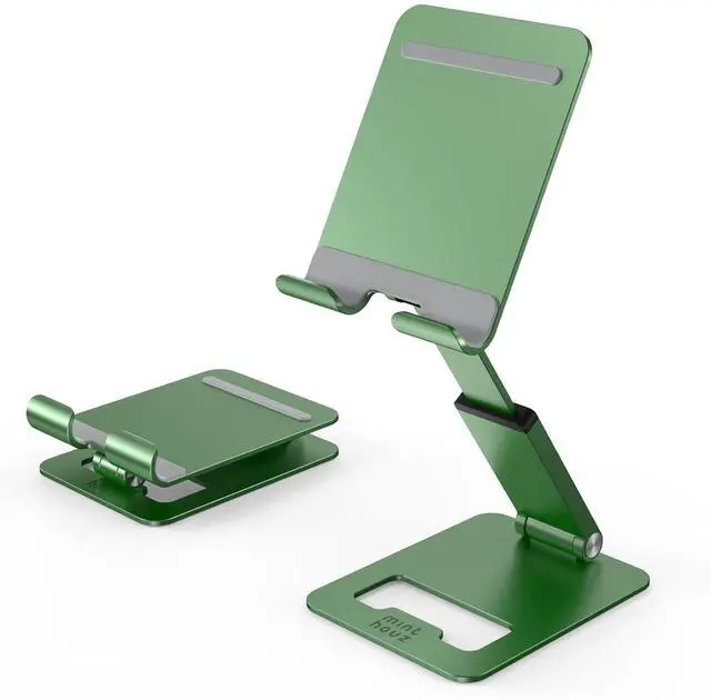 Main image of Phone Stand, Extendable & Foldable Mobile Phone Stand, Angle/Height Adjustable Phone Holder Compatible with iPhone 17 16 15 14 Pro Max and More 4.7"-7.9" Phones-Gold (Green)