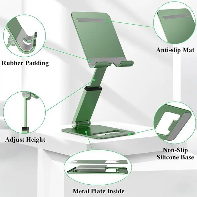 Alt view image 4 of 7 - Phone Stand, Extendable & Foldable Mobile Phone Stand, Angle/Height Adjustable Phone Holder Compatible with iPhone 17 16 15 14 Pro Max and More 4.7"-7.9" Phones-Gold (Green)