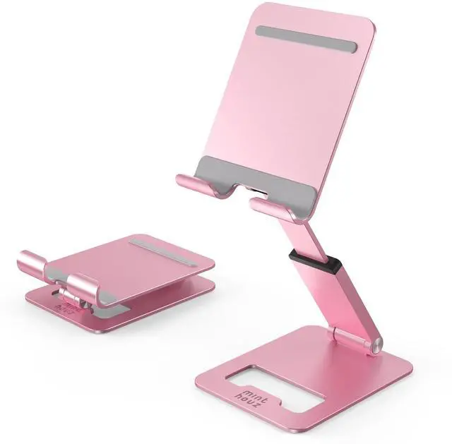 Main image of Phone Stand, Extendable & Foldable Mobile Phone Stand, Angle/Height Adjustable Phone Holder Compatible with iPhone 17 16 15 14 Pro Max and More 4.7"-7.9" Phones-Gold (Pink)