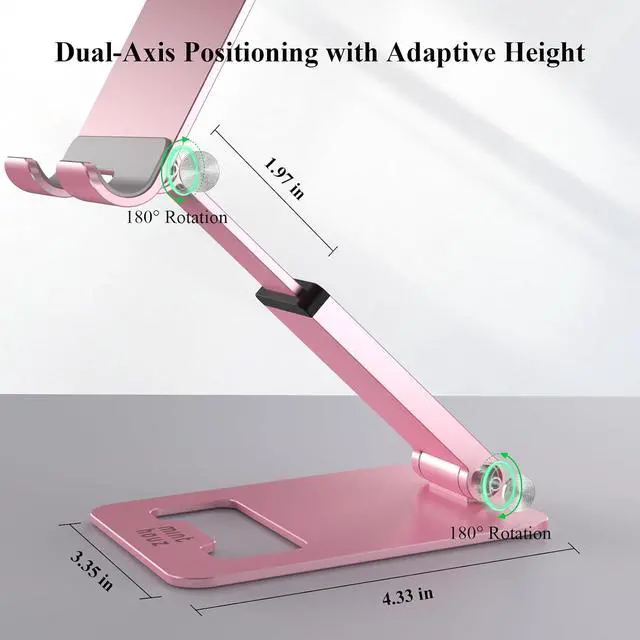 Alt view image 4 of 7 - Phone Stand, Extendable & Foldable Mobile Phone Stand, Angle/Height Adjustable Phone Holder Compatible with iPhone 17 16 15 14 Pro Max and More 4.7"-7.9" Phones-Gold (Pink)