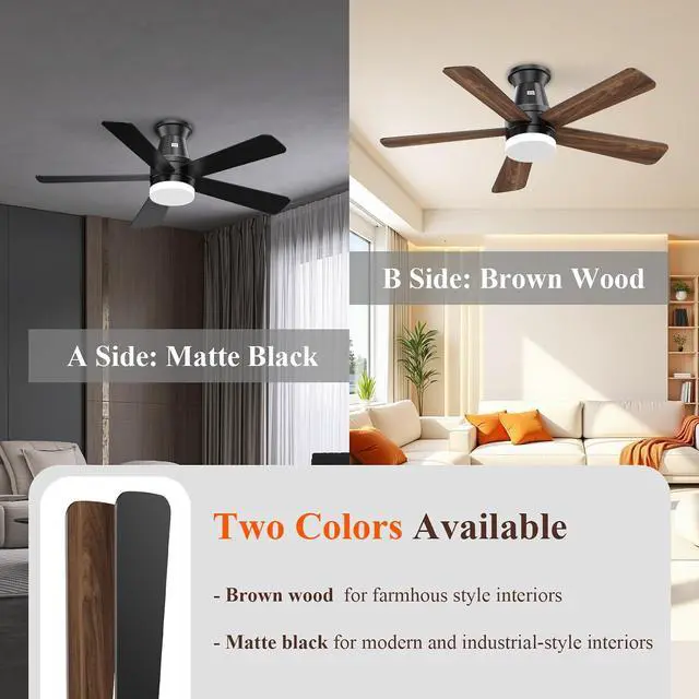 Alt view image 7 of 7 - Ceiling Fans with Lights, 42 inch Ceiling Fan with Light with APP/Remote Control, 6000K Dimmable LED, Modern Flush Mount Ceiling Fan for Indoor Bedroom Living Room, DC Reversible, Black