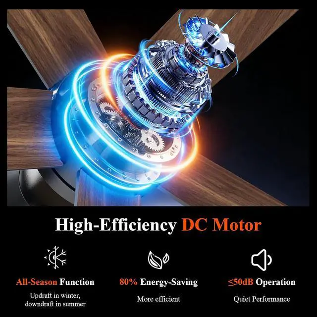 Alt view image 6 of 7 - Ceiling Fans with Lights, 42 inch Ceiling Fan with Light with APP/Remote Control, 6000K Dimmable LED, Modern Flush Mount Ceiling Fan for Indoor Bedroom Living Room, DC Reversible, Black