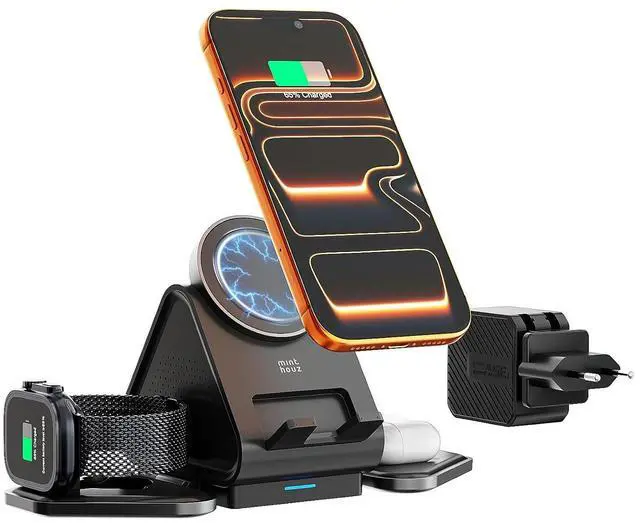 Main image of 3 in 1 Charging Station, Mag Safe Wireless Charger Stand, Qi2-enable, 15W Multiple Device Magnetic Charging Station for iPhone 16,15,14,13,12 Series, Apple Watch, AirPods (USB-C Charger Included)