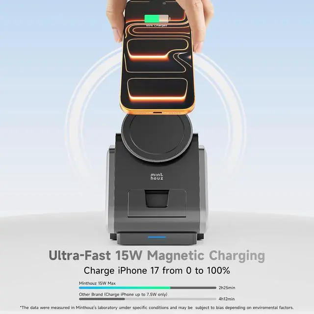 Alt view image 2 of 7 - 3 in 1 Charging Station, Mag Safe Wireless Charger Stand, Qi2-enable, 15W Multiple Device Magnetic Charging Station for iPhone 16,15,14,13,12 Series, Apple Watch, AirPods (USB-C Charger Included)