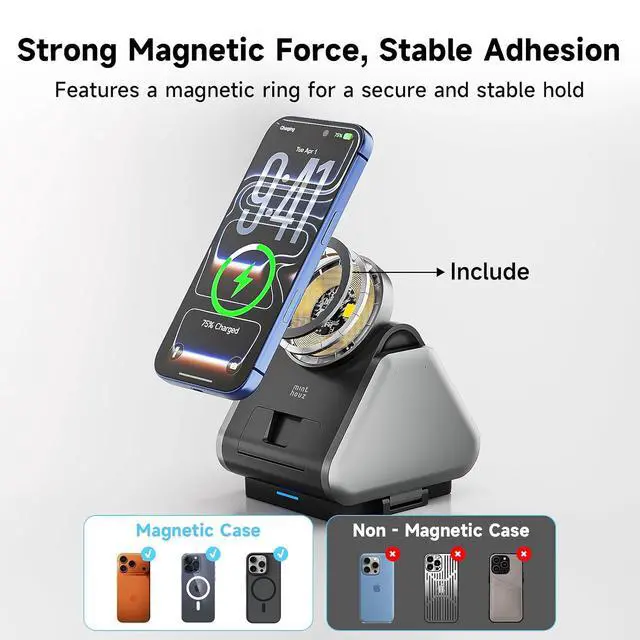 Alt view image 5 of 7 - 3 in 1 Charging Station, Mag Safe Wireless Charger Stand, Qi2-enable, 15W Multiple Device Magnetic Charging Station for iPhone 16,15,14,13,12 Series, Apple Watch, AirPods (USB-C Charger Included)