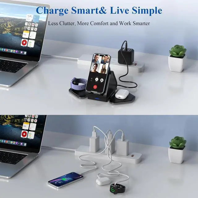 Alt view image 2 of 2 - 3 in 1 Wireless Charging Station, Mag Safe Wireless Charger Stand, 15W Multiple Device Magnetic Charger for iPhone 17,16,15,14,13,12 Series, Apple Watch, AirPods USB-C Charger Included