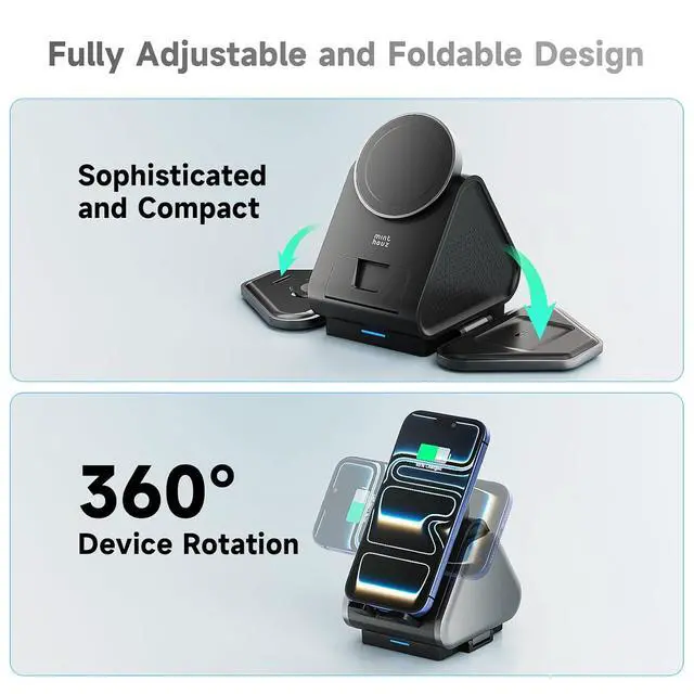 Alt view image 6 of 7 - 3 in 1 Charging Station, Mag Safe Wireless Charger Stand, Qi2-enable, 15W Multiple Device Magnetic Charging Station for iPhone 16,15,14,13,12 Series, Apple Watch, AirPods (USB-C Charger Included)