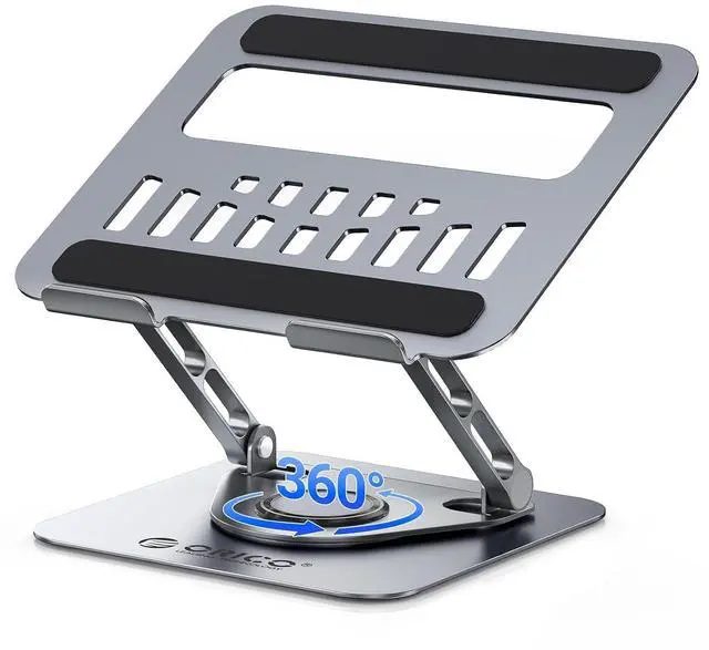 Main image of Adjustable Laptop Stand for Desk, 360° Rotating Base, Foldable Aluminum Alloy Computer Stand with Ventilated Design, Compatible with MacBook Neo/Air/Pro, Dell, XPS, HP up to 17'' - ST12, Gray