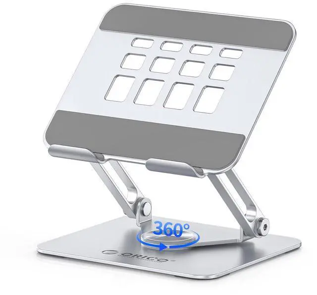 Main image of 360° Rotating Tablet Stand, Height Adjustable Aluminum Alloy Holder for Desk, Foldable Design for iPad Pro/Air/Mini up to 12.9", Samsung Galaxy Tab, Kindle & Switch - FB2, Silver