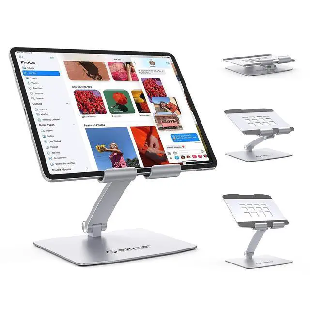 Alt view image 2 of 7 - Tablet Holder Stand for iPad up to 12.9 Inch, Adjustable Tablet Holder for Desk, Aluminum Alloy, Compatible with iPad Pro/Air/Mini, Kindle, Galaxy Tab, Fire, iPhone 17, Switch - FB1, Gray