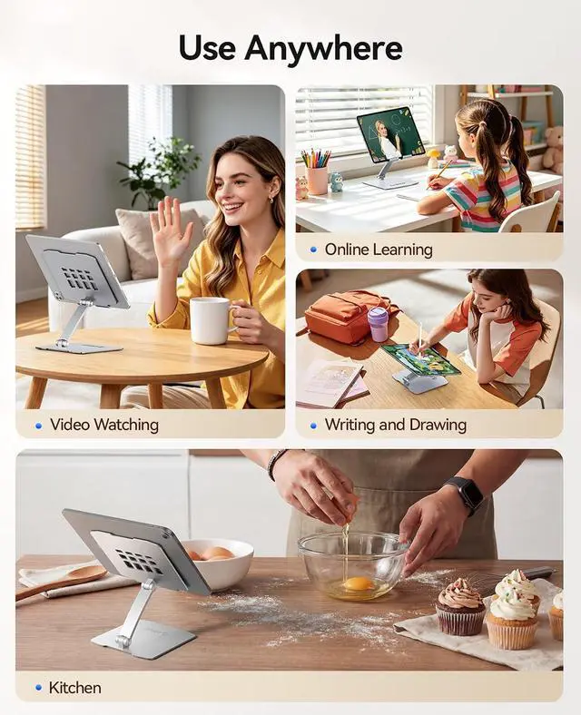Alt view image 7 of 7 - Tablet Holder Stand for iPad up to 12.9 Inch, Adjustable Tablet Holder for Desk, Aluminum Alloy, Compatible with iPad Pro/Air/Mini, Kindle, Galaxy Tab, Fire, iPhone 17, Switch - FB1, Silver