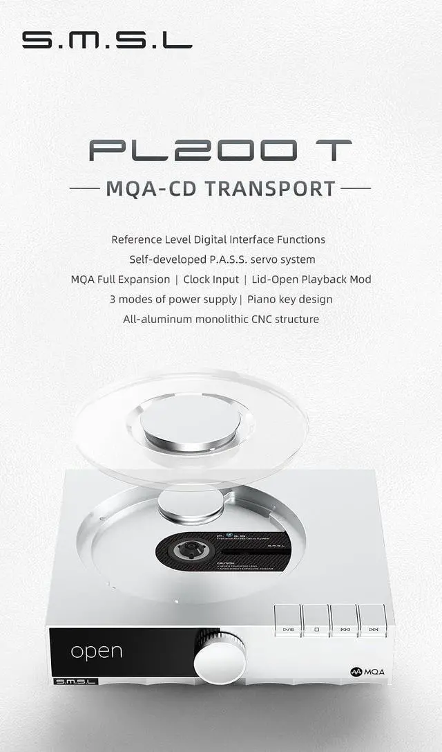 Alt view image 6 of 7 - SMSL PL200T CD Player MQA CD Transport Clock Input Output P.A.S.S. System Optical coaxial AES I2S Output