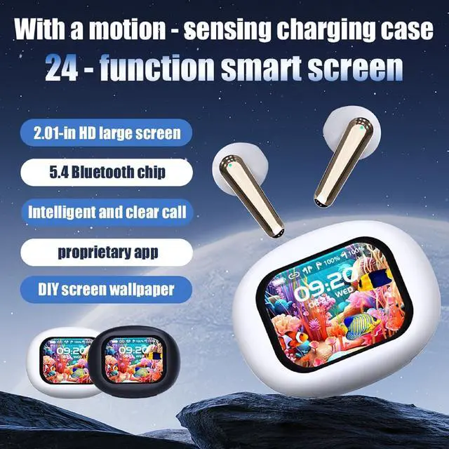 Alt view image 7 of 7 - Smart Earbuds True Wireless Bluetooth 5.4 with Touch Screen Case Motion Sensing TWS Sport Workout Running Gym Earbuds in Ear Headphones Blue Tooth Ear Buds with Locator for iPhones Android