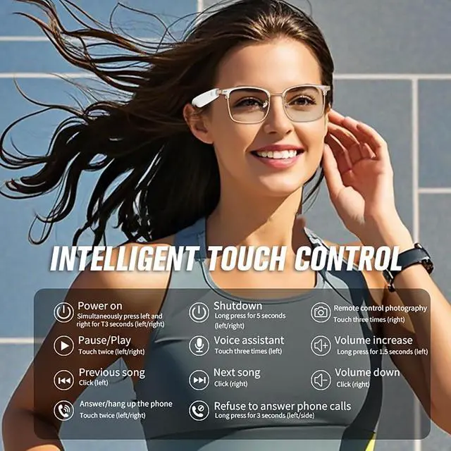 Alt view image 7 of 7 - Bluetooth Smart Glasses for Men Women Photochromic Sunglasses Smart AI Music Glass with Speakers for iPhone Android